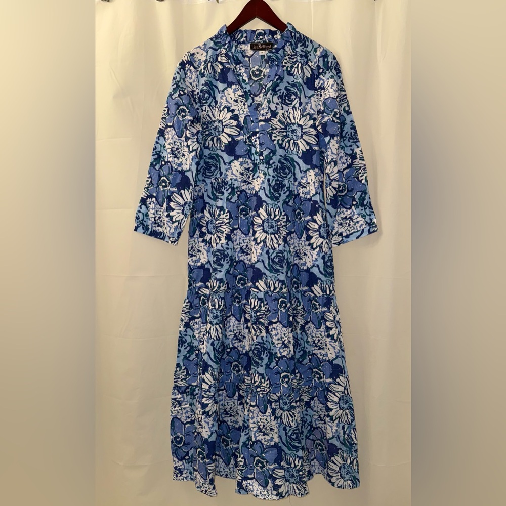 Liza Byrd Navy and White Floral Long Sleeve Maxi Dress